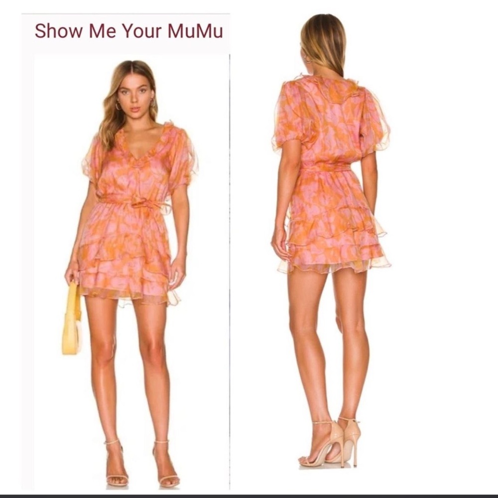 Show Me Your MuMu Pink Orange Floral Ruffle Short Dress: spring dress